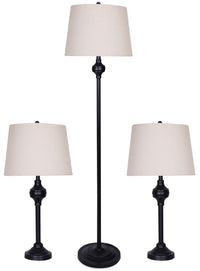 Ensemble 3 lampes Ciara traditionnelles noir mat, 2 lampes de table et 1 lampe à pied