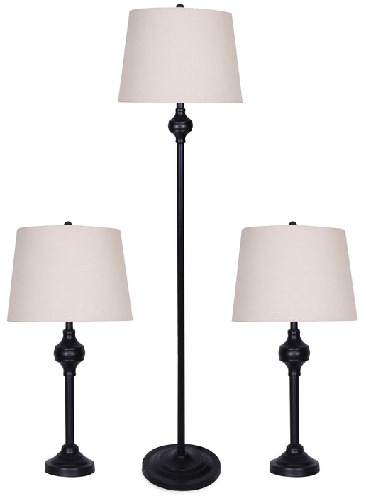 Ensemble 3 lampes Ciara traditionnelles noir mat, 2 lampes de table et 1 lampe à pied