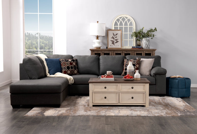 Table à café rustique Colby de 46 po avec dessus relevable, rangement et roulettes - bois deux teintes