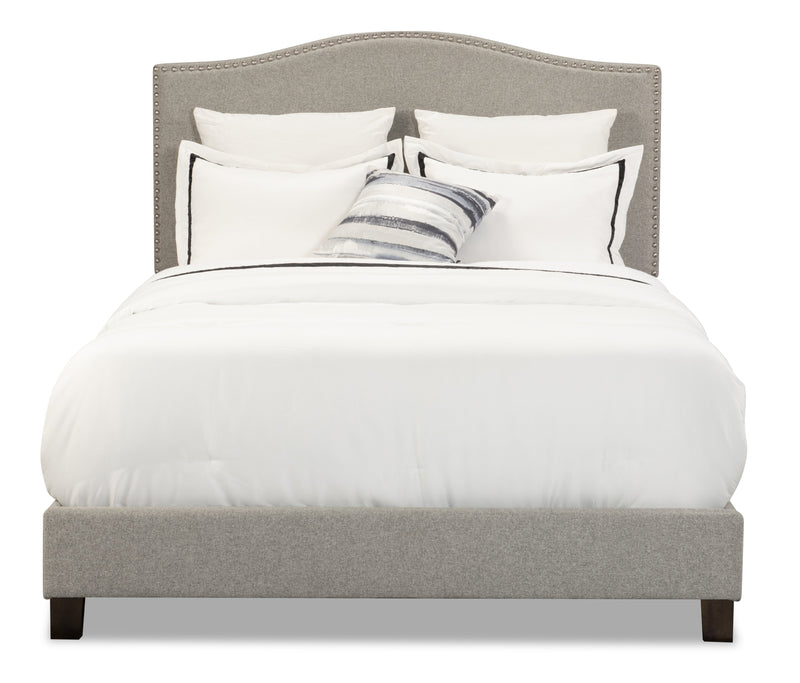 Lit plateforme rembourré Cove en tissu gris avec clous décoratifs - format très grand lit