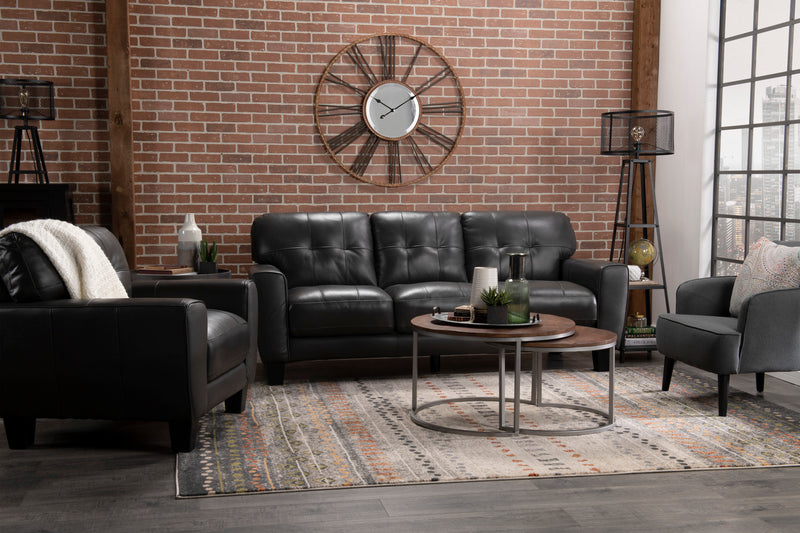 Sofa Curt de 85 po en cuir véritable avec capitonnage à boutons - gris