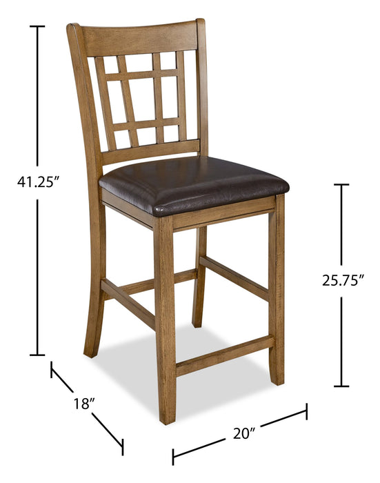 Chaise de salle à manger Dena de hauteur comptoir en tissu de cuir végétalien - chêne brun
