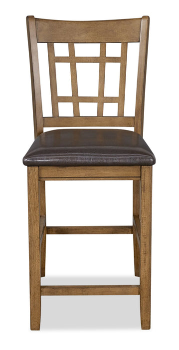 Chaise de salle à manger Dena de hauteur comptoir en tissu de cuir végétalien - chêne brun