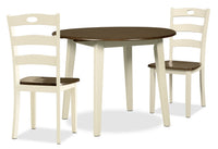 Ensemble de salle à manger Woodanville 3 pièces avec table ronde de 40,5 po (L) à abattant et 2 chaises - deux teintes, blanc et brun