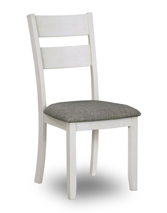 Ensemble de table de salle à manger Echo 6 pièces avec table de 70 po (L), tiroirs de rangement, base à tréteaux, banc et 4 chaises - blanc-gris