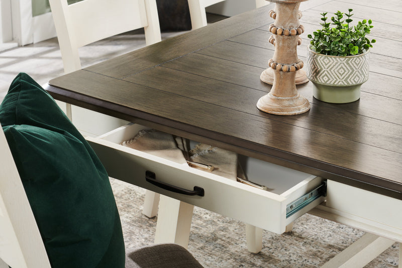 Table de salle à manger Echo de 70 po (L) en bois avec tiroirs de rangement et base à tréteaux - grise et blanche