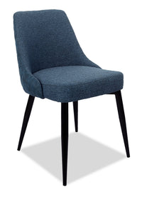  Chaise de salle à manger Eden en tissu d’apparence lin et en métal - bleue