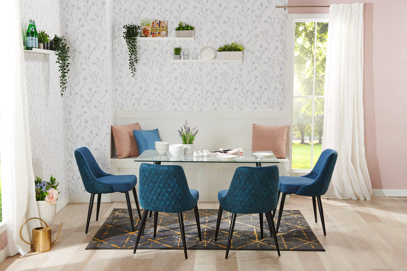 Chaise de salle à manger Eden en tissu d’apparence lin et en métal - bleue