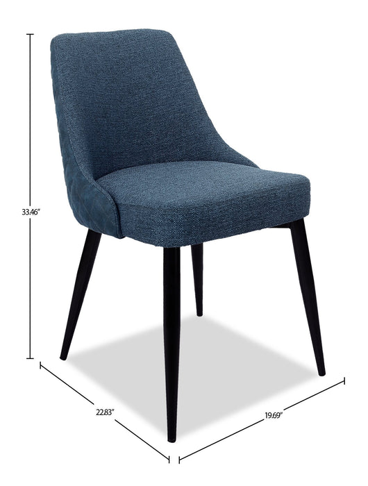 Chaise de salle à manger Eden en tissu d’apparence lin et en métal - bleue