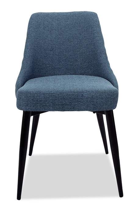 Chaise de salle à manger Eden en tissu d’apparence lin et en métal - bleue