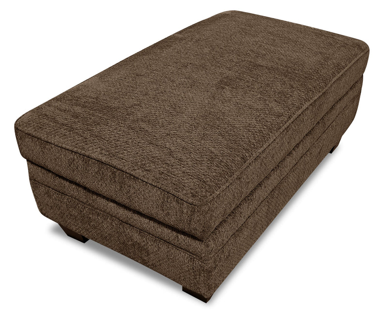 Pouf de rangement Febe de 26 po fabriqué au Canada en tissu de chenille avec pattes en bois - brun