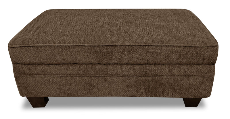 Pouf de rangement Febe de 26 po fabriqué au Canada en tissu de chenille avec pattes en bois - brun