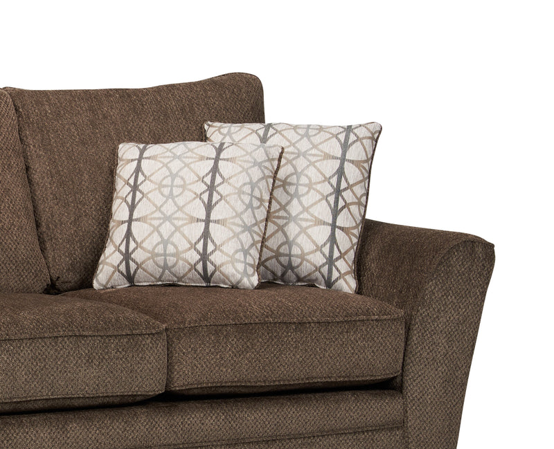 Sofa Febe de 100 po fabriqué au Canada en tissu de chenille avec accoudoirs évasés et coussins décoratifs - brun