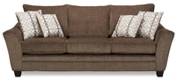  Sofa-lit double Febe de 85 po de format condo fabriqué au Canada en tissu de chenille avec accoudoirs évasés et coussins décoratifs - brun