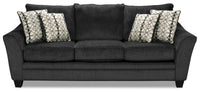 Sofa Febe de 100 po fabriqué au Canada en tissu de chenille avec accoudoirs évasés et coussins décoratifs - gris anthracite