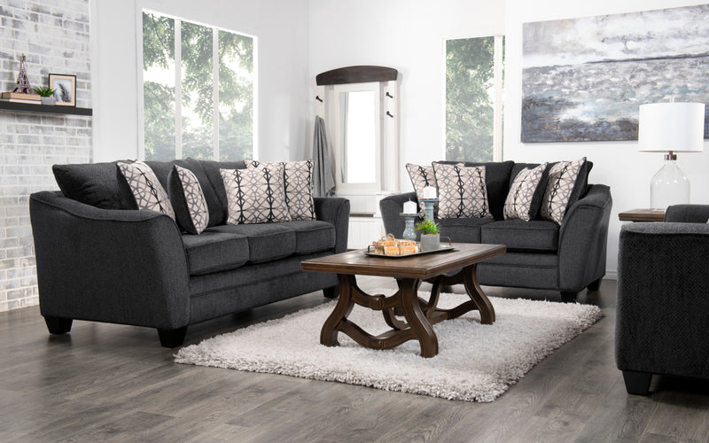 Causeuse Febe de 64 po de format condo fabriquée au Canada en tissu de chenille avec accoudoirs évasés - gris anthracite