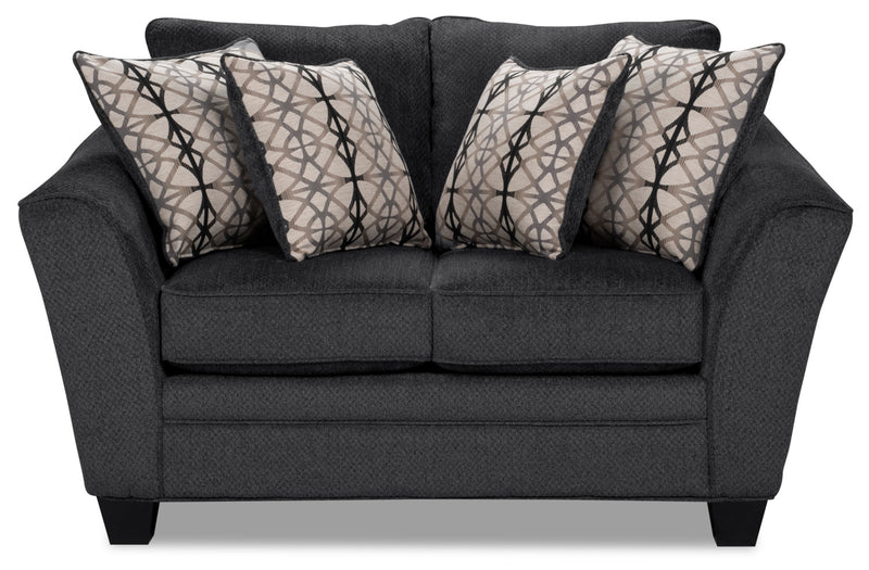 Causeuse Febe de 64 po de format condo fabriquée au Canada en tissu de chenille avec accoudoirs évasés - gris anthracite