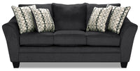 Sofa Febe de 85 po de format condo fabriqué au Canada en tissu de chenille avec accoudoirs évasés et coussins décoratifs - gris anthracite