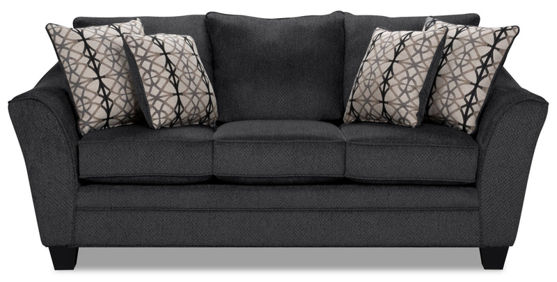 Sofa-lit double Febe de 85 po de format condo fabriqué au Canada en tissu de chenille avec accoudoirs évasés - gris anthracite
