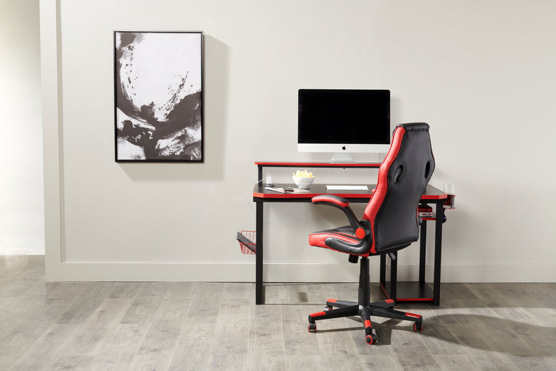 Bureau de jeu Herman de 50 po - noir avec bordure rouge