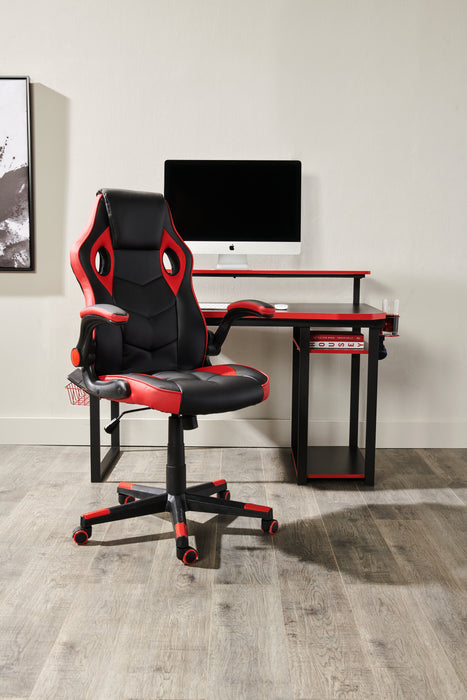 Bureau de jeu Herman de 50 po - noir avec bordure rouge