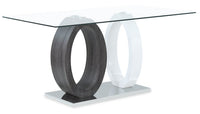Table de salle à manger Jaye de 63 po (L) avec dessus en verre et base piédestal - grise et blanche