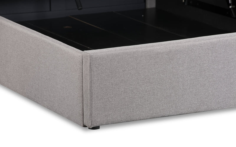 Lit plateforme rembourré Jace en tissu taupe capitonné avec rangement - format grand lit