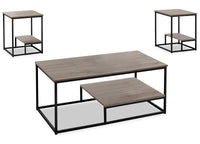 Ensemble 3 tables modernes Jules de 42,25 po (table à café et 2 tables de bout) avec tablette - taupe foncée avec armature en métal noir