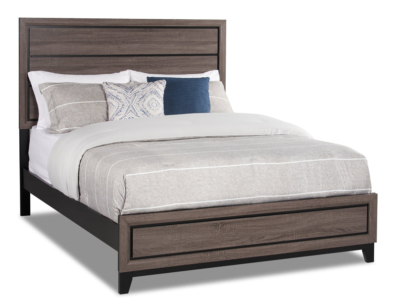 Ensemble de chambre à coucher Kate 5 pièces avec lit, commode et miroir, gris-brun - format grand lit