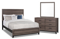 Ensemble de chambre à coucher Kate 5 pièces avec lit, commode et miroir, gris-brun - format grand lit