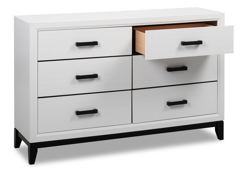 Commode Kate de 58 po (L) x 37 po (H) à 6 tiroirs pour la chambre à coucher - blanche