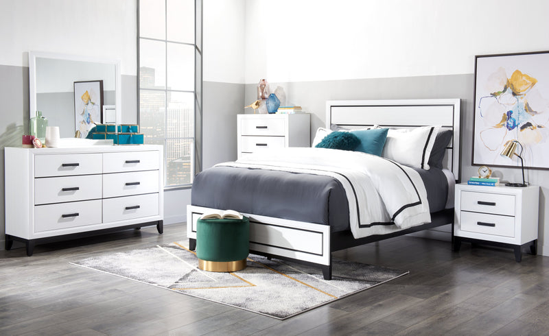 Ensemble de chambre à coucher Kate 6 pièces avec lit, commode, miroir et table de nuit, blanc - format grand lit