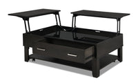 Table à café moderne Landon de 48 po avec dessus relevable, rangement, tablette et roulettes - brun foncé