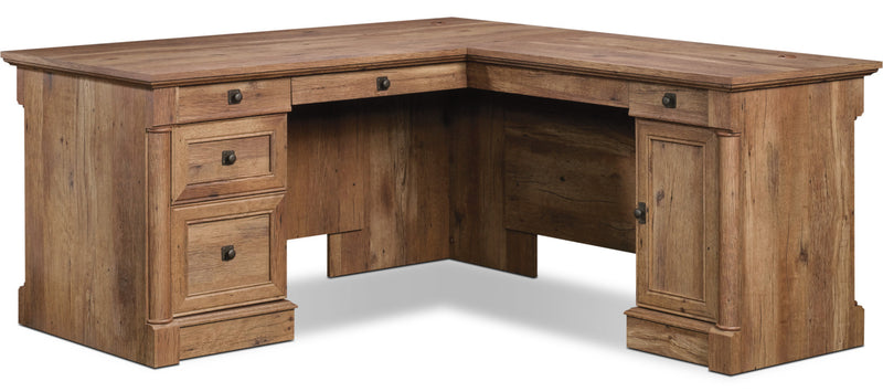 Bureau en coin en forme de L Vinecrest de 65,11 po à 5 tiroirs - chêne antique
