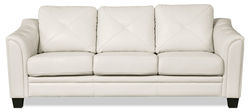 Sofa Andi de 84 po en tissu d’apparence cuir avec capitonnage - beige