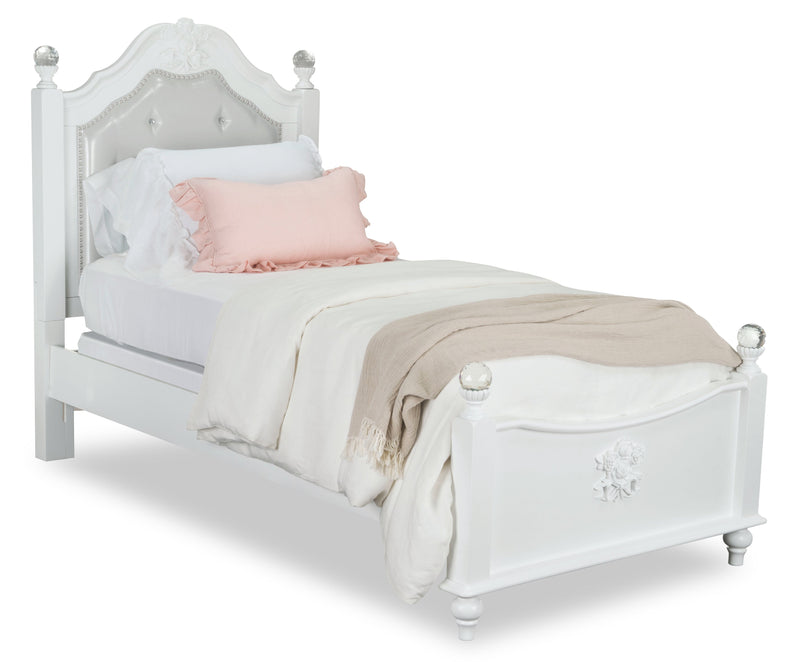 Lit à panneau Livy pour enfants en cuir végétalien, blanc - format lit simple