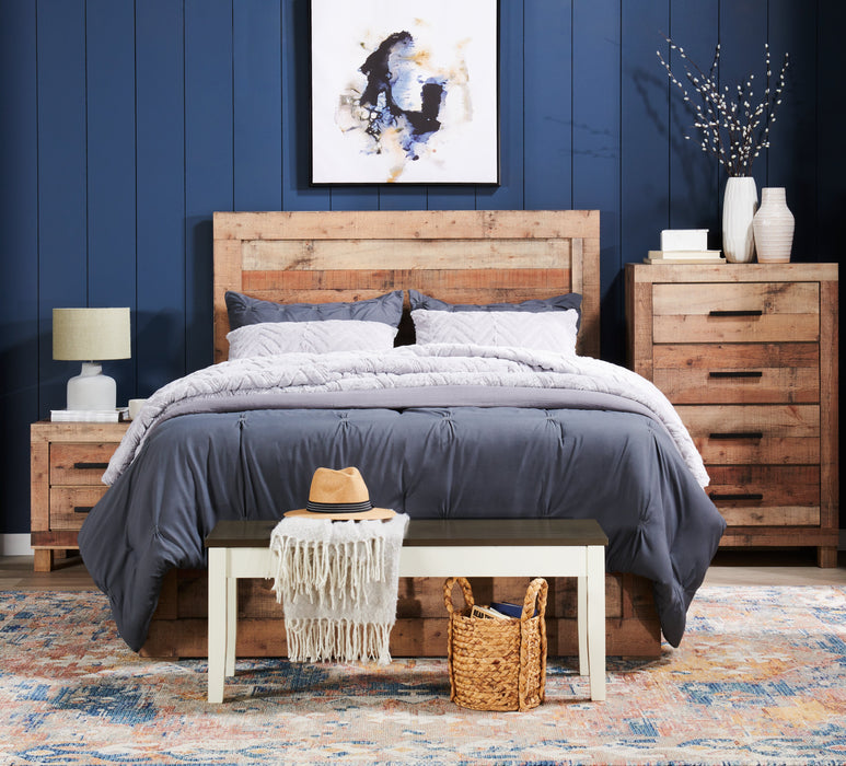 Ensemble de chambre à coucher Mojave 5 pièces rustique avec lit, commode et miroir, brun - format lit double