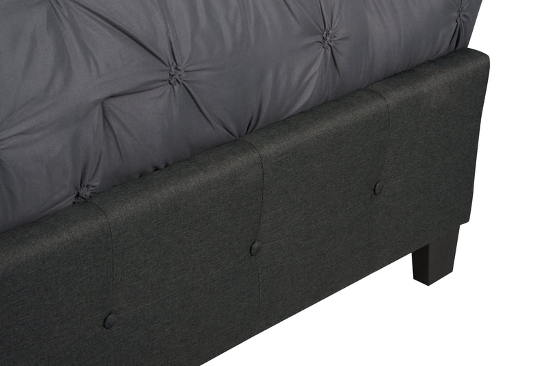 Lit rembourré Page en tissu d’apparence lin anthracite avec capitonnage à boutons - format lit double