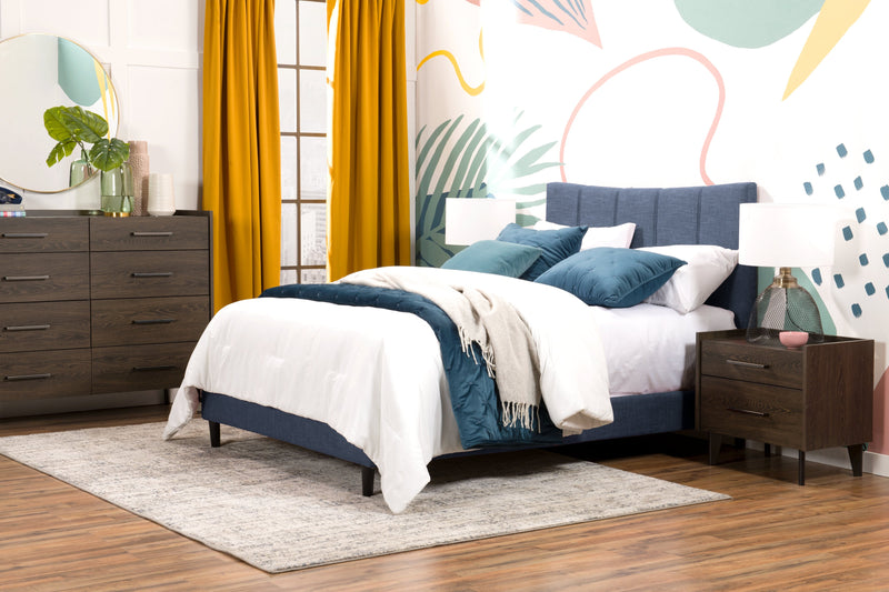 Lit plateforme rembourré Paseo en tissu bleu marine - format lit double