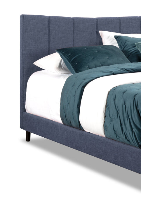 Lit plateforme rembourré Paseo en tissu bleu marine - format grand lit