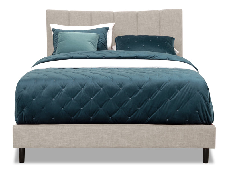 Lit plateforme rembourré Paseo en tissu taupe - format grand lit