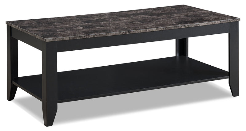 Ensemble 3 tables Roma de 47,5 po (table à café et 2 tables de bout) avec tablette - imitation de marbre noir