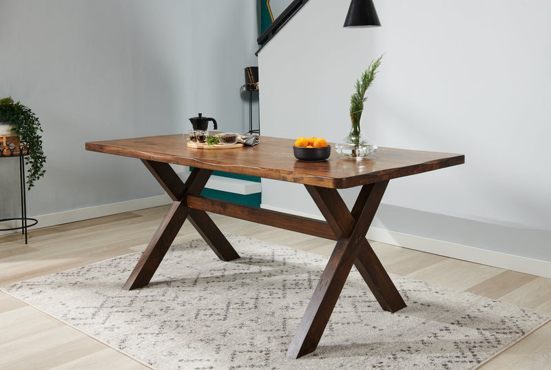 Table de salle à manger Plum de 70,75 po (L) en bois avec apparence de bordures Live Edge - brun muscade