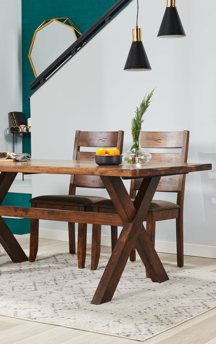 Table de salle à manger Plum de 70,75 po (L) en bois avec apparence de bordures Live Edge - brun muscade