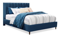 Lit plateforme rembourré Rain de Kort & Co. en tissu bleu capitonné - format très grand lit