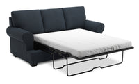 Sofa-lit Roll de Sofa Lab de 86 po fabriqué au Canada en tissu d’apparence lin avec accoudoirs enroulés - bleu Luna Sailor