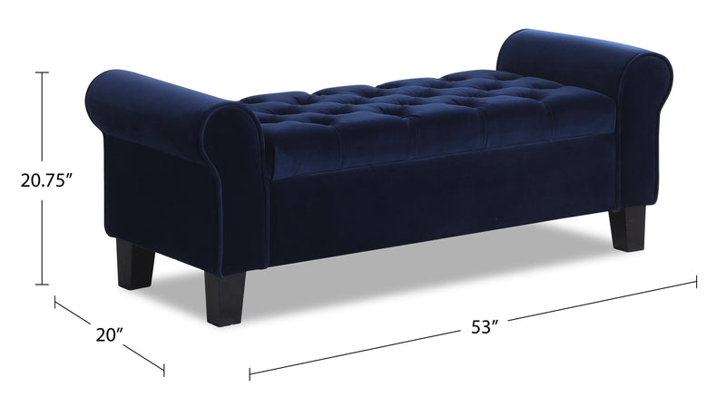 Banc de rangement Sadie de 53 po - velours bleu