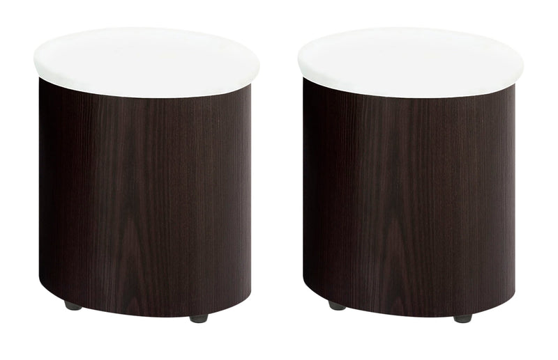 Ensemble 3 articles modernes en forme de S Savon de 52,5 po (table à café et 2 poufs) avec rangement et tablette - bois noyer foncé et chrome 