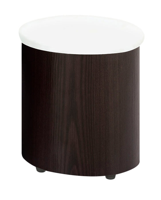 Ensemble 3 articles modernes en forme de S Savon de 52,5 po (table à café et 2 poufs) avec rangement et tablette - bois noyer foncé et chrome 