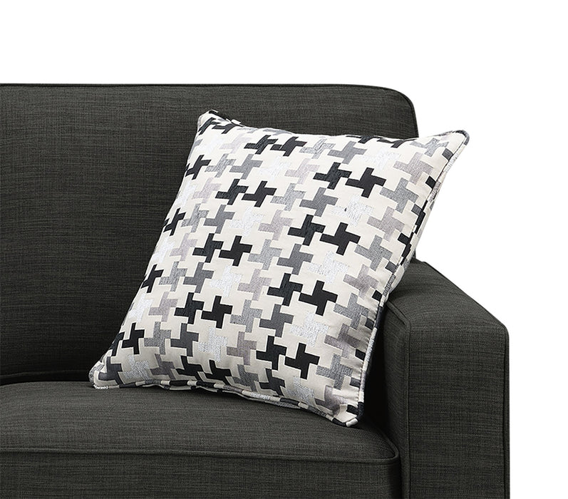 Causeuse Sawyer de 57 po fabriquée au Canada en tissu d’apparence lin avec coussins réversibles et coussins décoratifs - gris anthracite